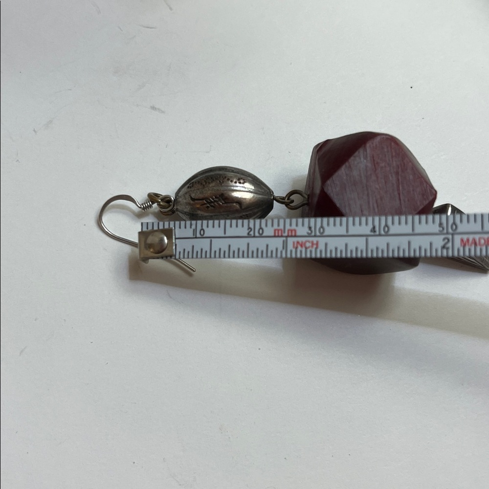 Vintage Silver and Deep Red Wood Earrings - Picture 10 of 10